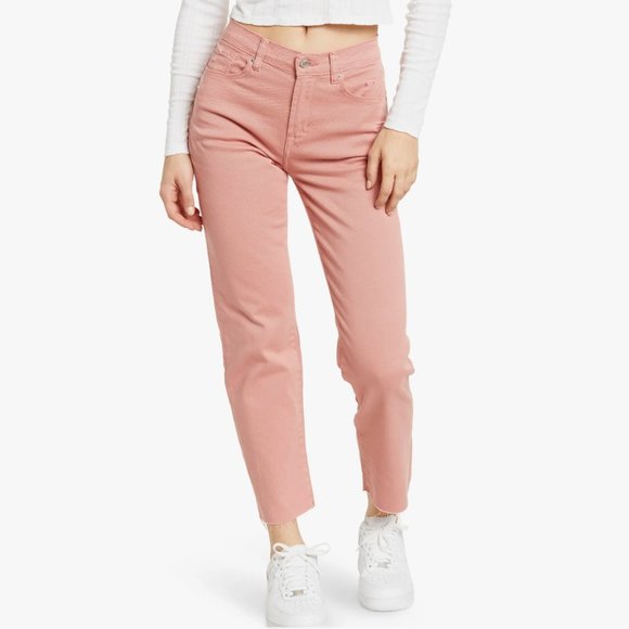 Kensie Tuscany Pink Distressed Hem High Waist Straight Leg Jeans 4 - Picture 1 of 6